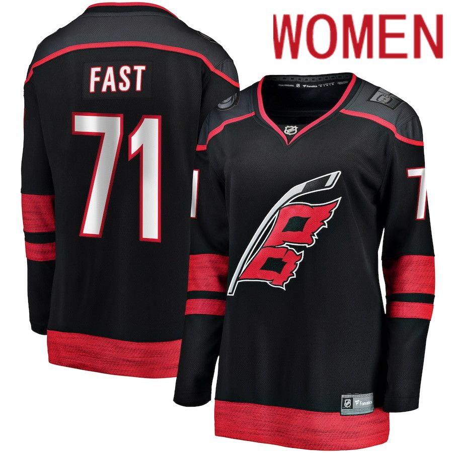 Women Carolina Hurricanes #71 Jesper Fast Fanatics Branded Black Home Breakaway Player NHL Jersey